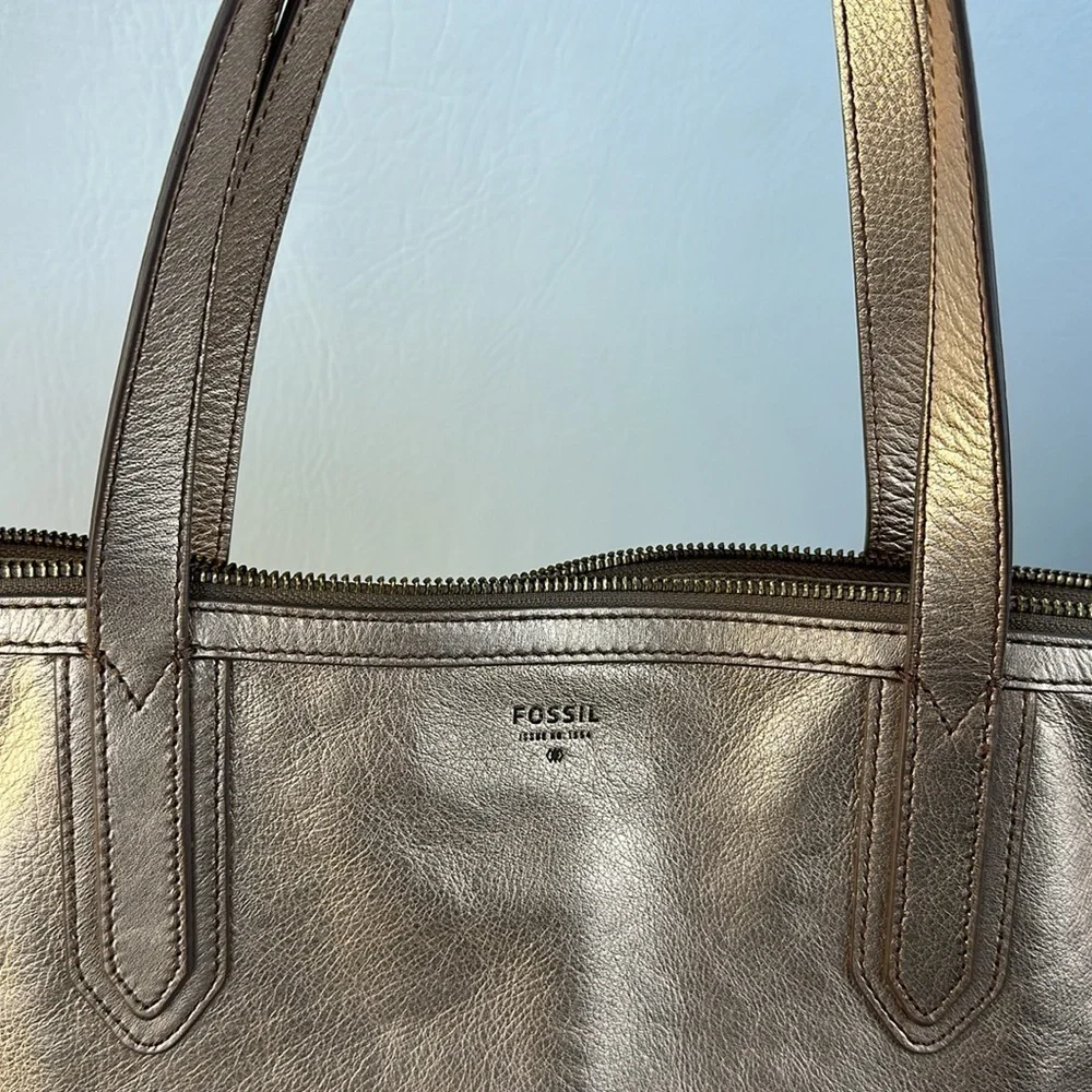 Fossil Rose Gold Leather Shoulder Tote Bag - Picture 6 of 8
